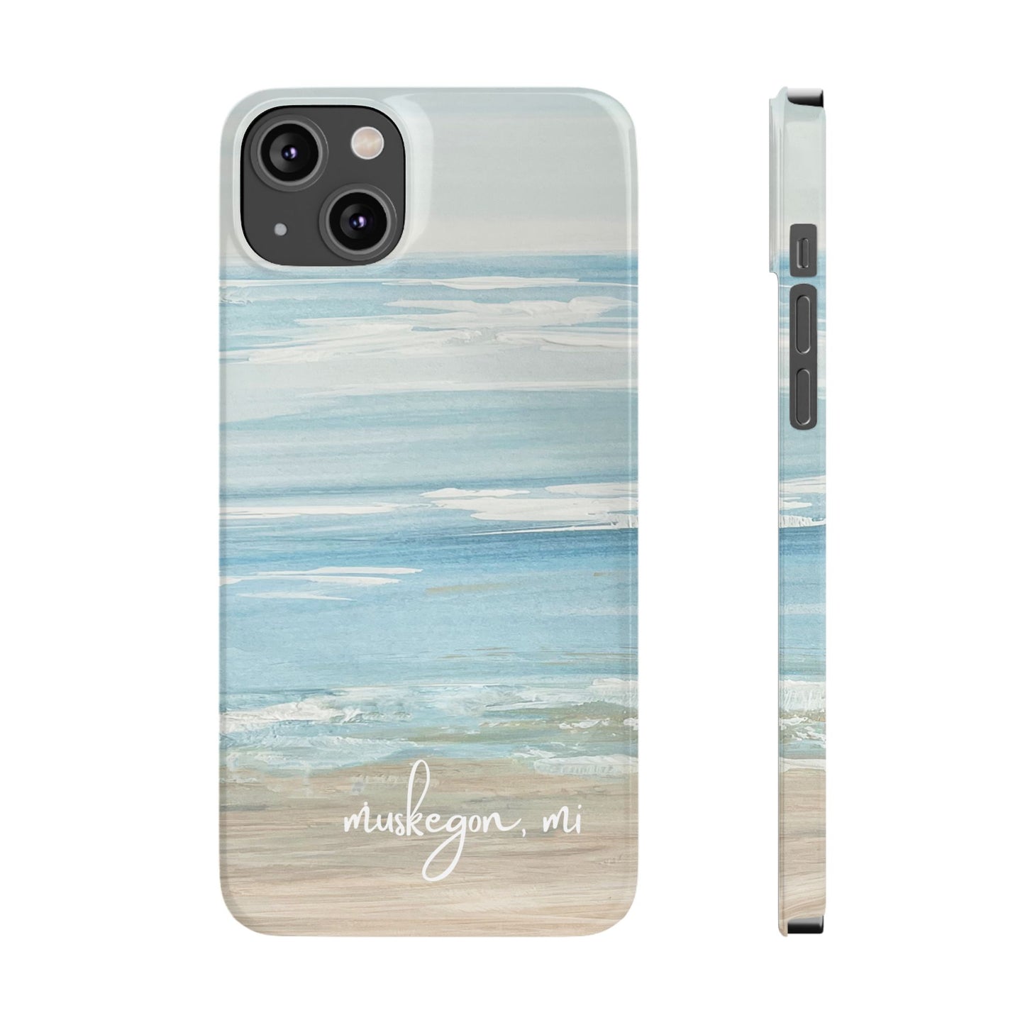 Lake Michigan Hand Painted, Muskegon Michigan Pere Marquette Beach: Slim Phone Cases
