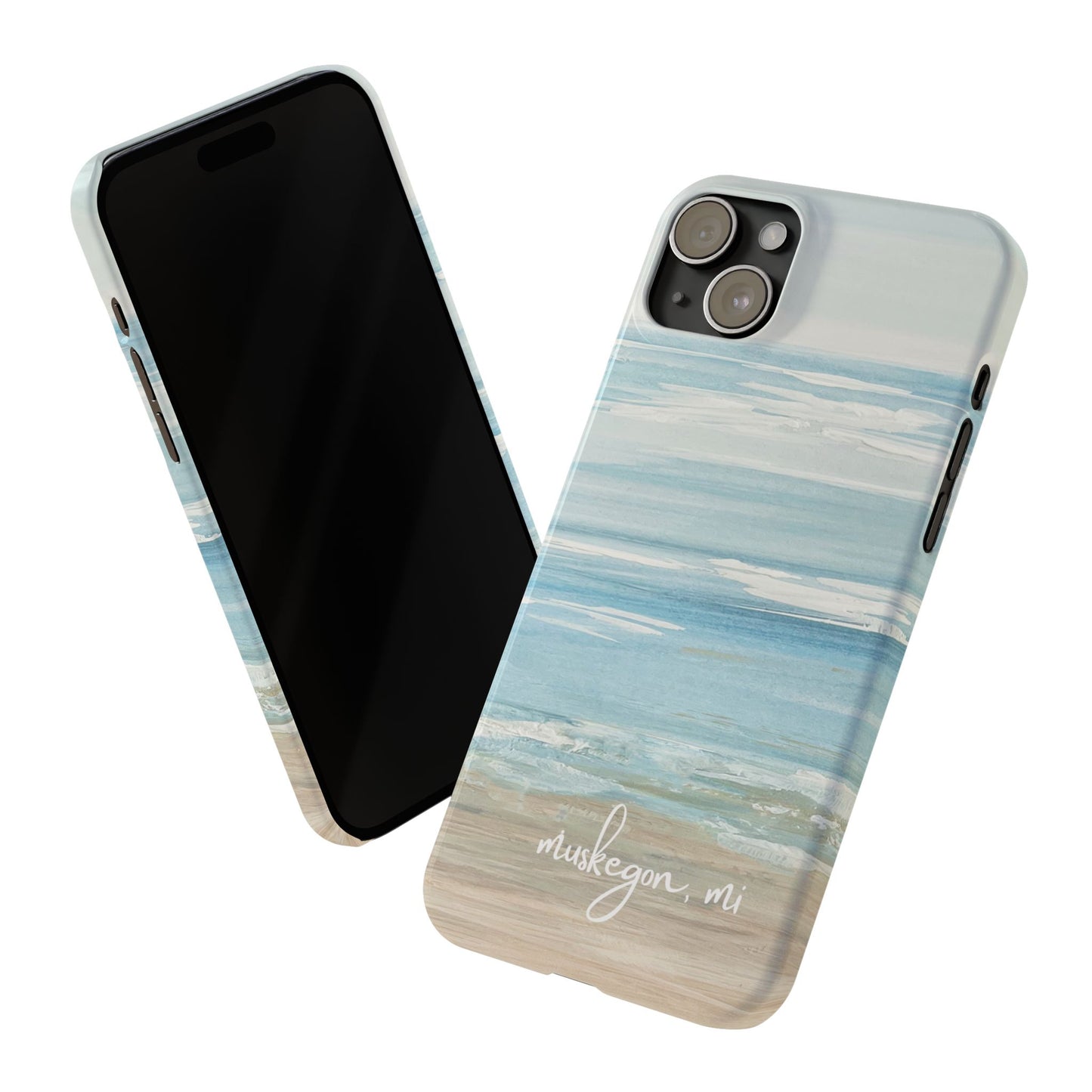 Lake Michigan Hand Painted, Muskegon Michigan Pere Marquette Beach: Slim Phone Cases