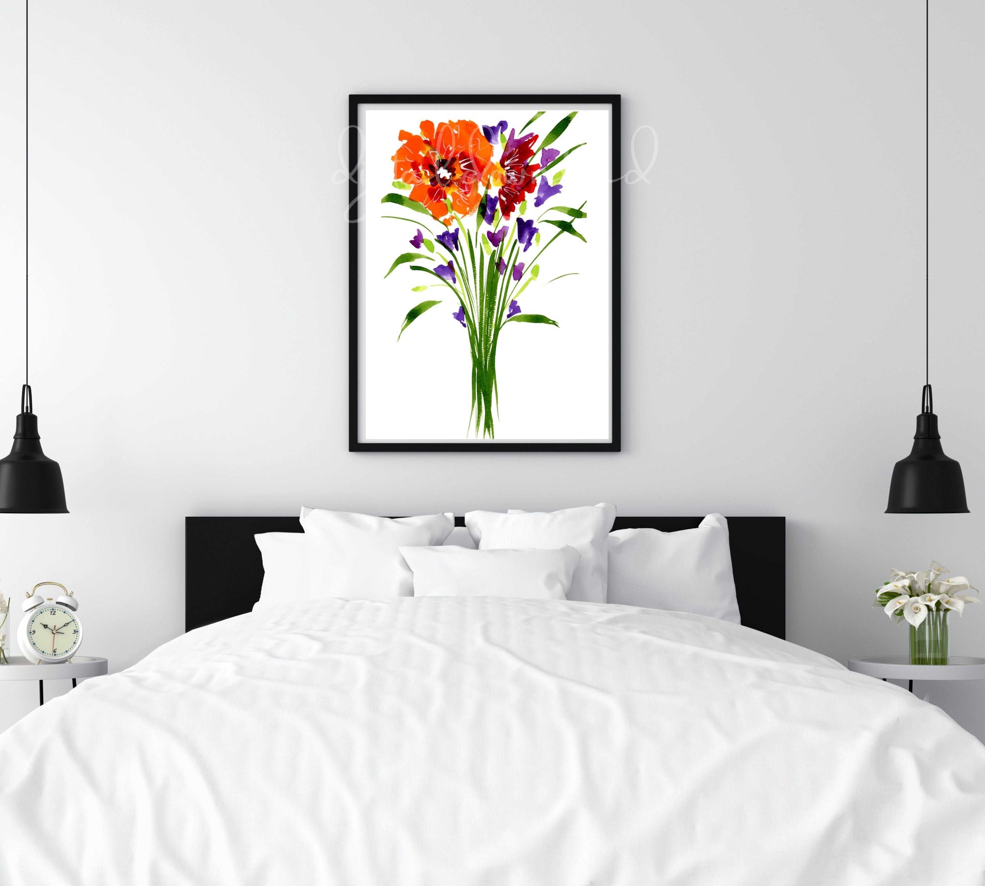 Watercolor Wildflowers Print, Downloadable Wall Art