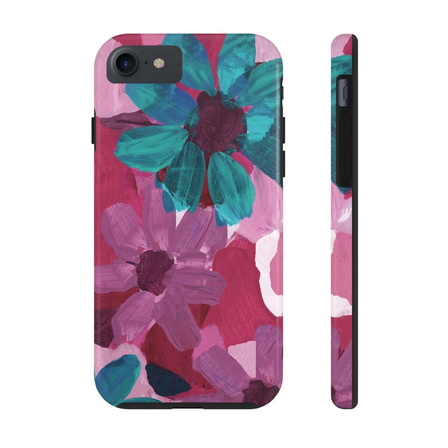 Fuchsia and Turquoise Flowers Watercolor Art: Tough Phone Cases