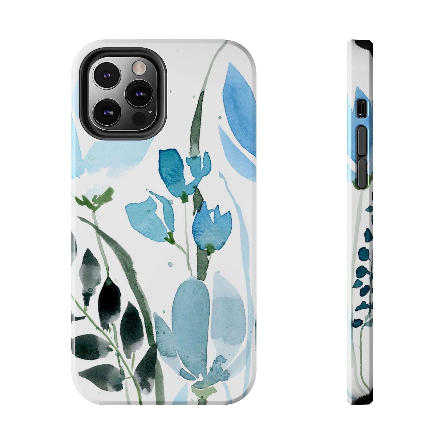 Blue Watercolor Leaves: Tough Phone Cases