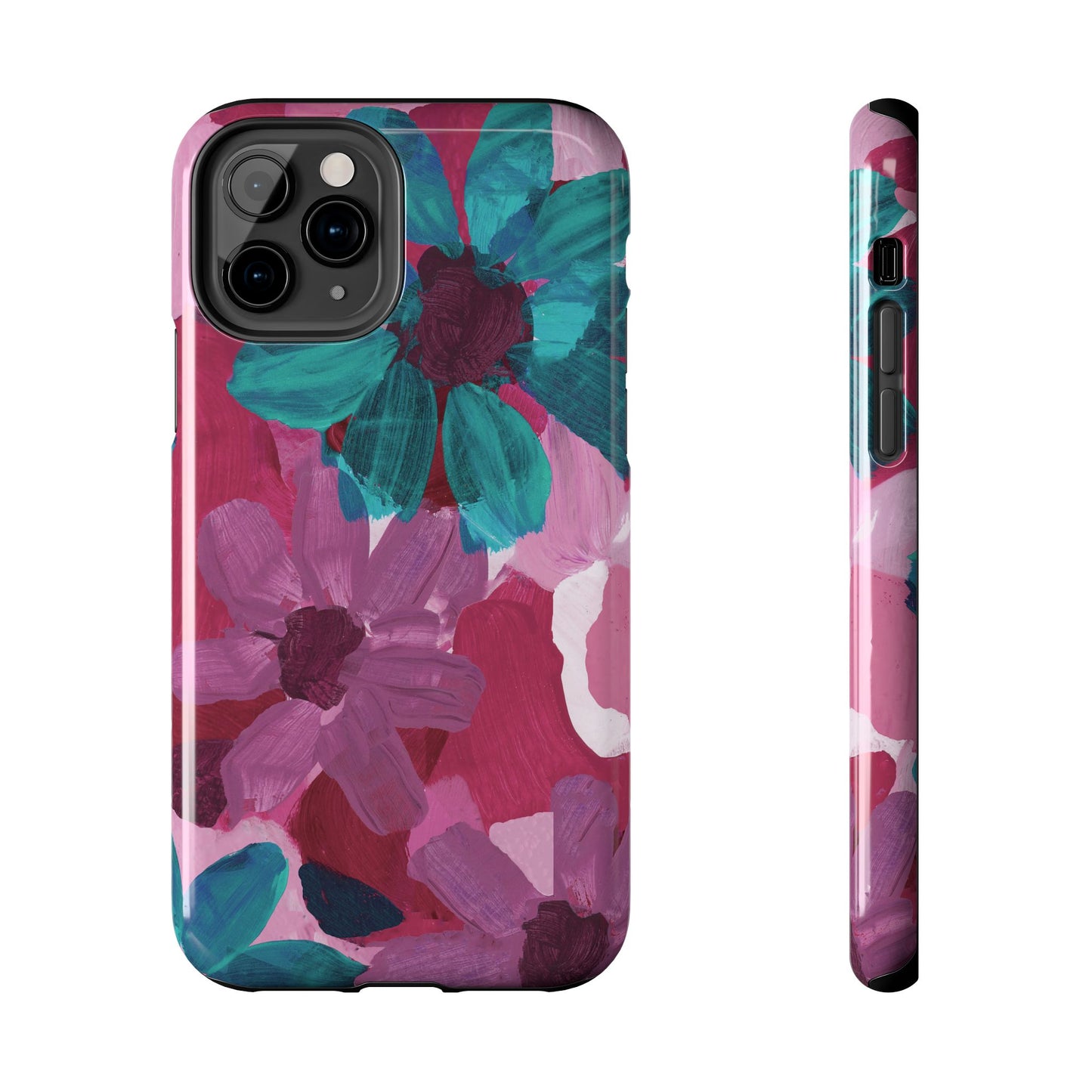 Fuchsia and Turquoise Flowers Watercolor Art: Tough Phone Cases