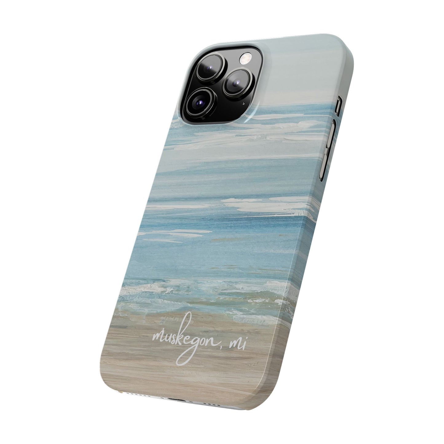 Lake Michigan Hand Painted, Muskegon Michigan Pere Marquette Beach: Slim Phone Cases