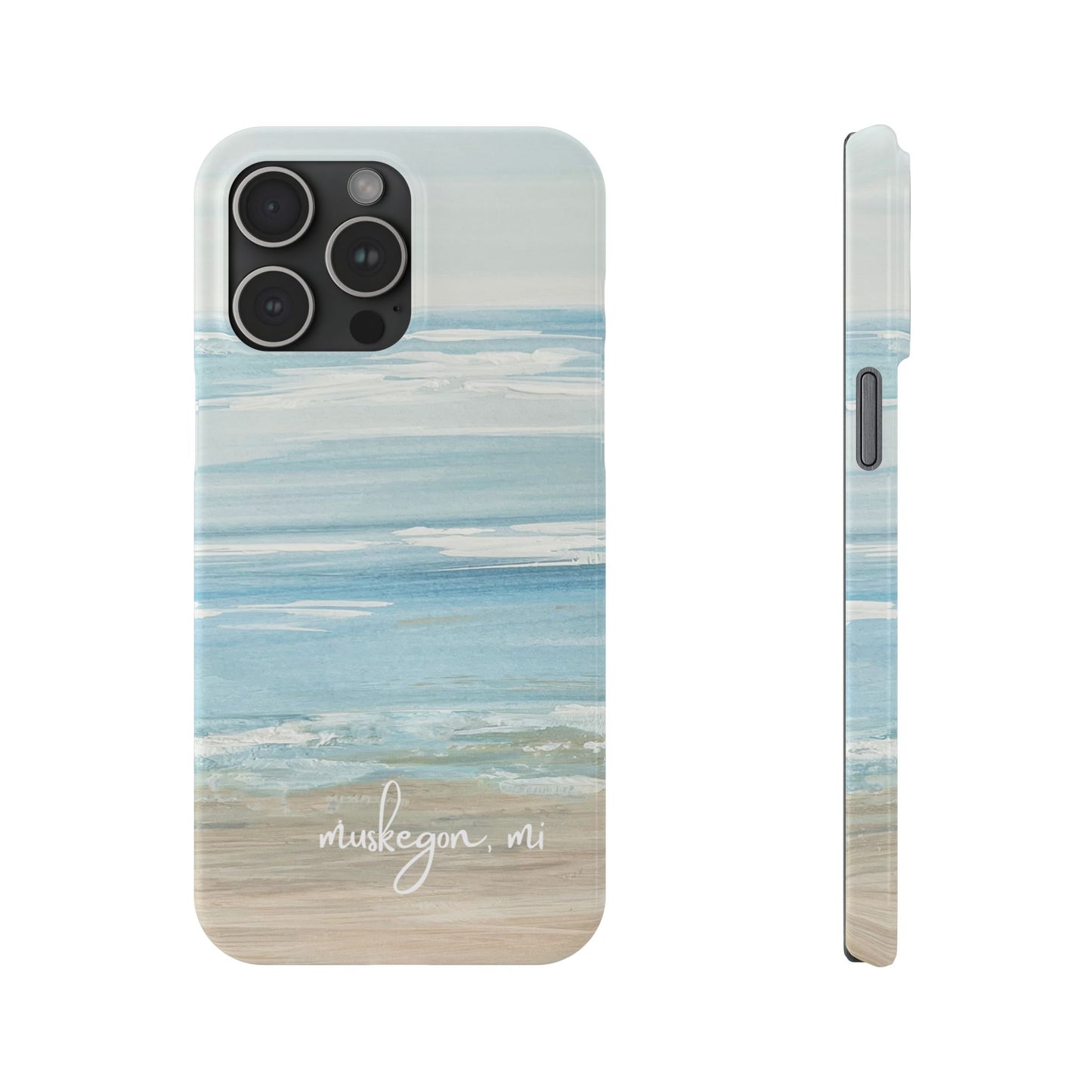 Lake Michigan Hand Painted, Muskegon Michigan Pere Marquette Beach: Slim Phone Cases