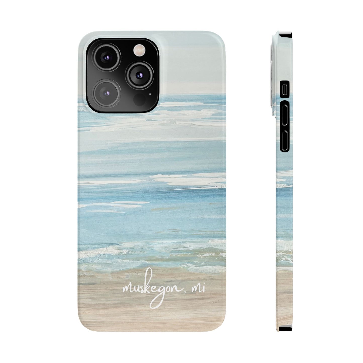 Lake Michigan Hand Painted, Muskegon Michigan Pere Marquette Beach: Slim Phone Cases