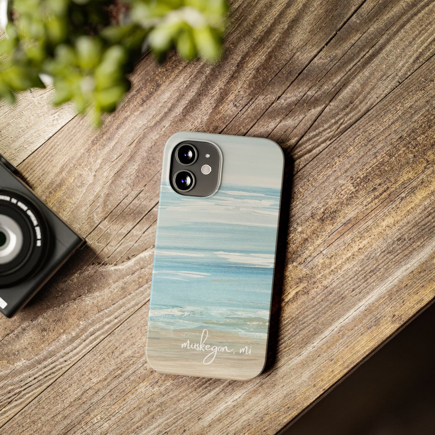 Lake Michigan Hand Painted, Muskegon Michigan Pere Marquette Beach: Slim Phone Cases