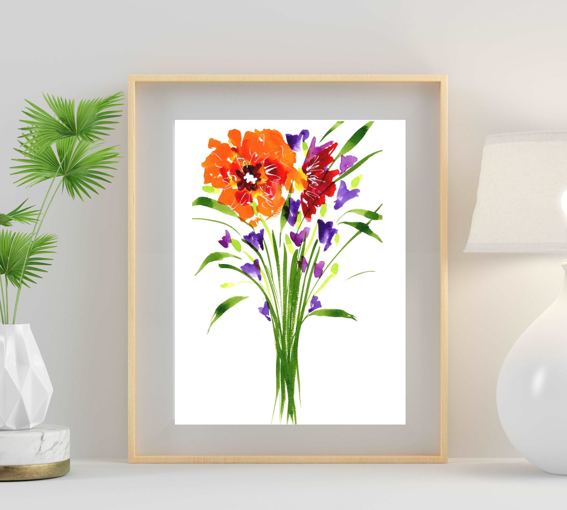 Watercolor Wildflowers Print, Downloadable Wall Art