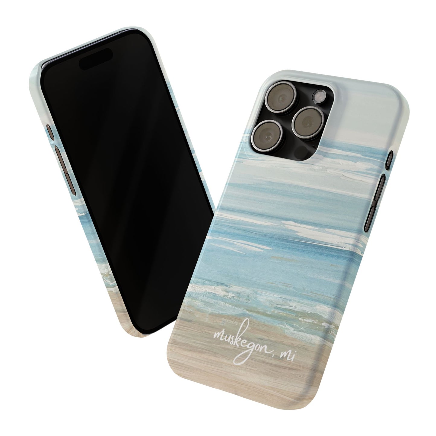 Lake Michigan Hand Painted, Muskegon Michigan Pere Marquette Beach: Slim Phone Cases