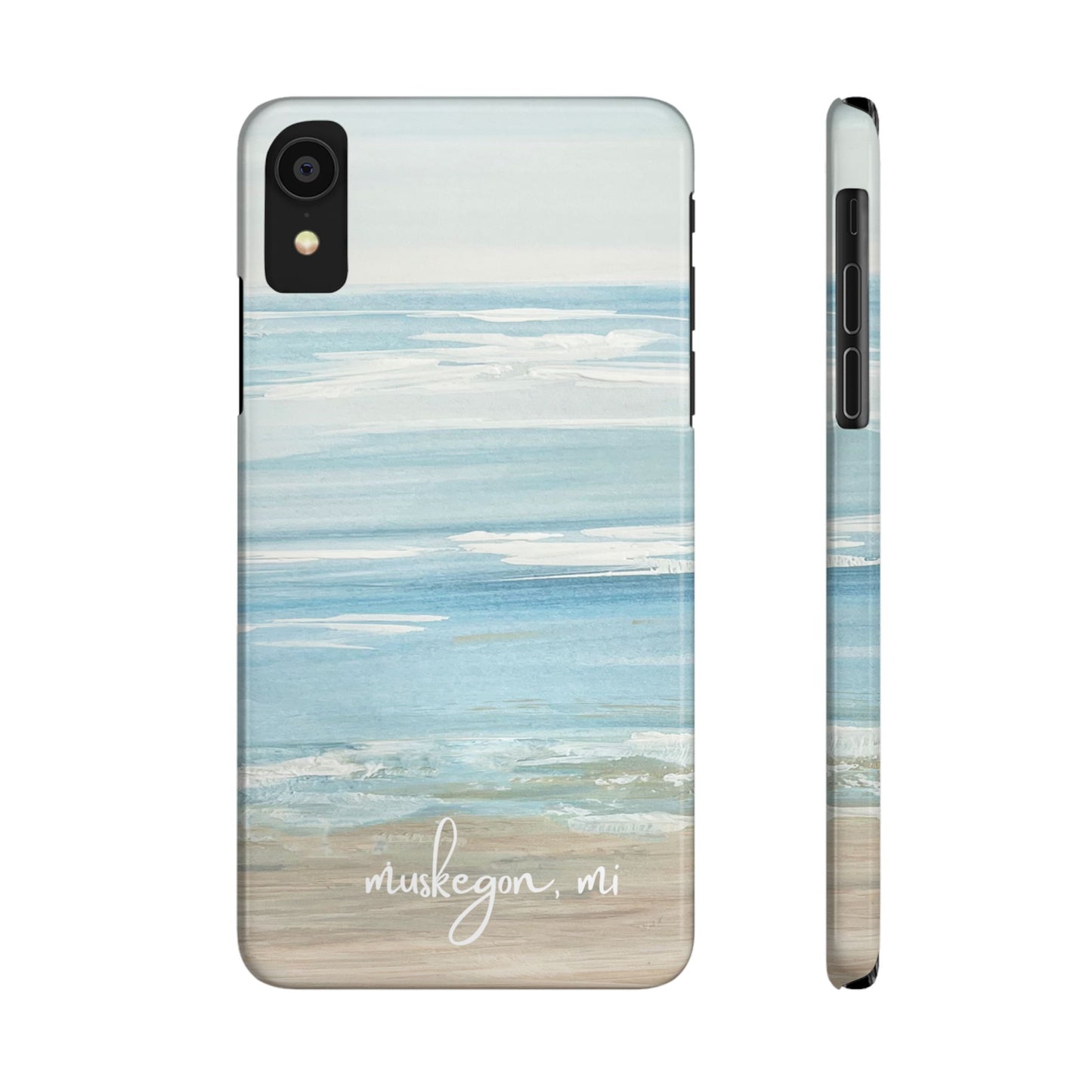 Lake Michigan Hand Painted, Muskegon Michigan Pere Marquette Beach: Slim Phone Cases