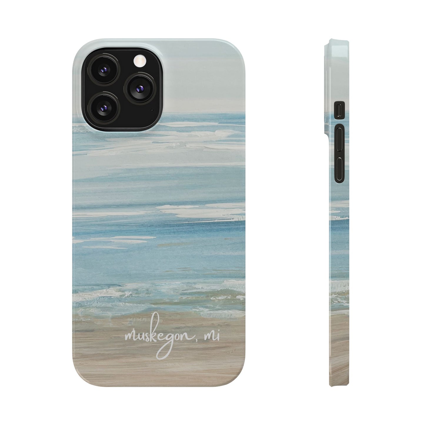Lake Michigan Hand Painted, Muskegon Michigan Pere Marquette Beach: Slim Phone Cases