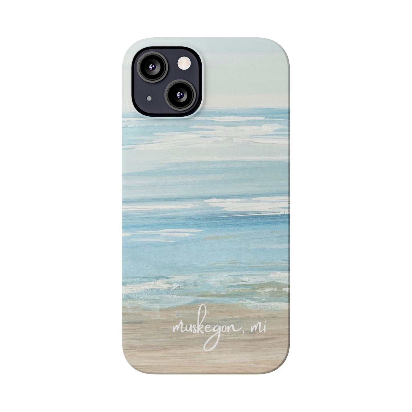 Lake Michigan Hand Painted, Muskegon Michigan Pere Marquette Beach: Slim Phone Cases