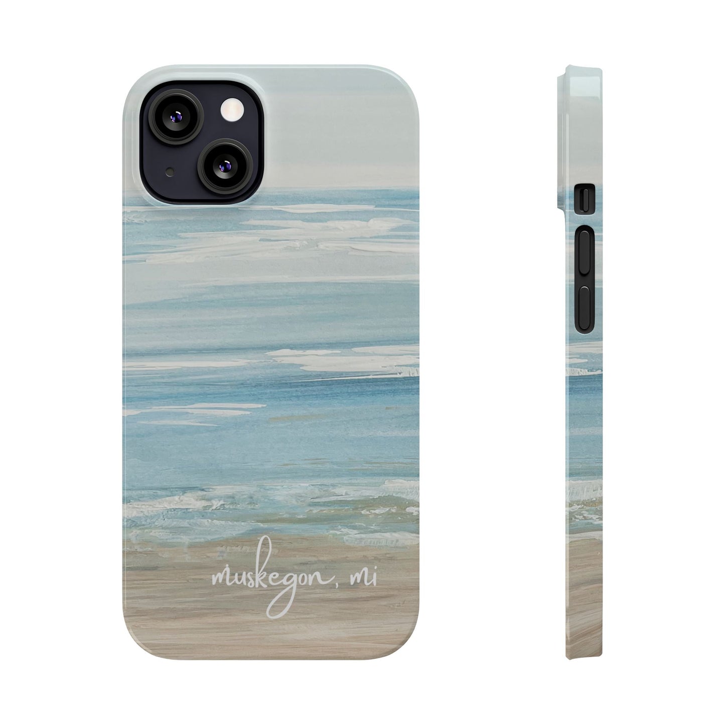 Lake Michigan Hand Painted, Muskegon Michigan Pere Marquette Beach: Slim Phone Cases