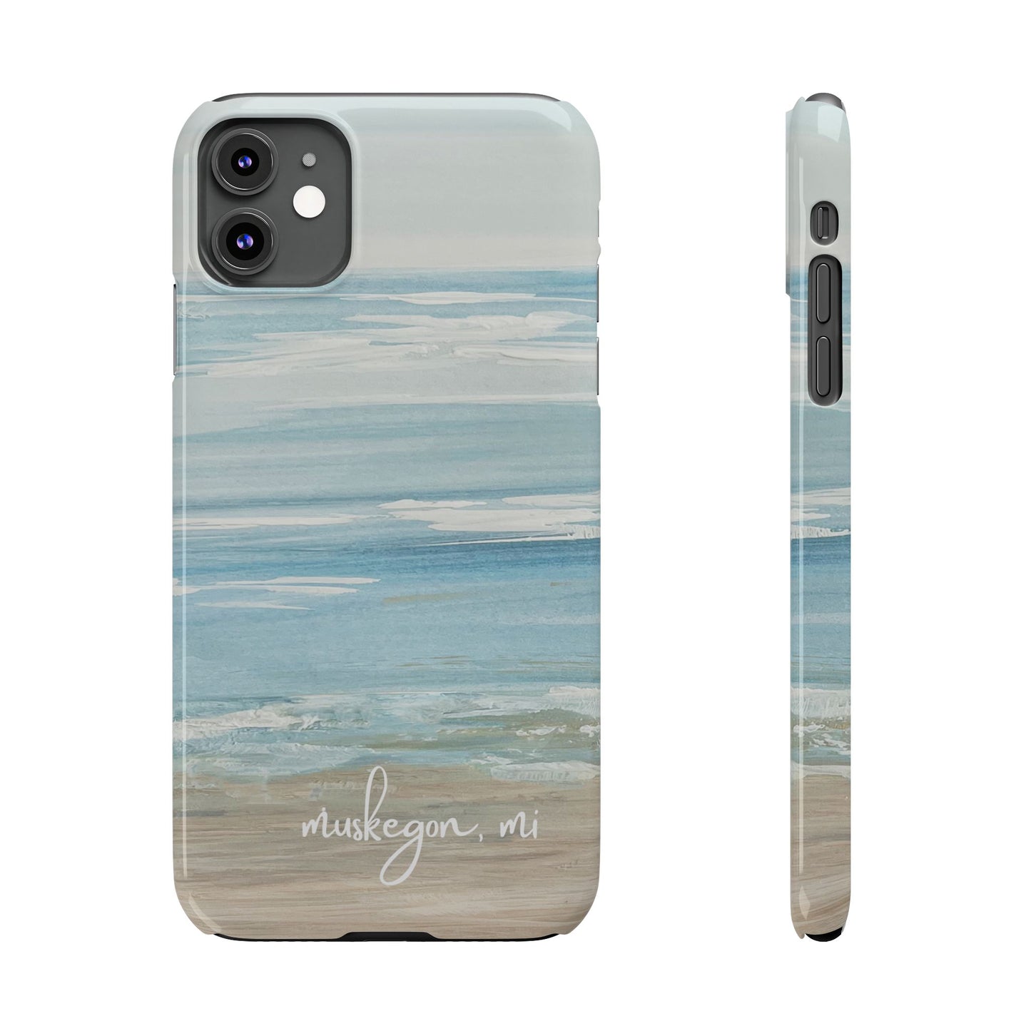 Lake Michigan Hand Painted, Muskegon Michigan Pere Marquette Beach: Slim Phone Cases