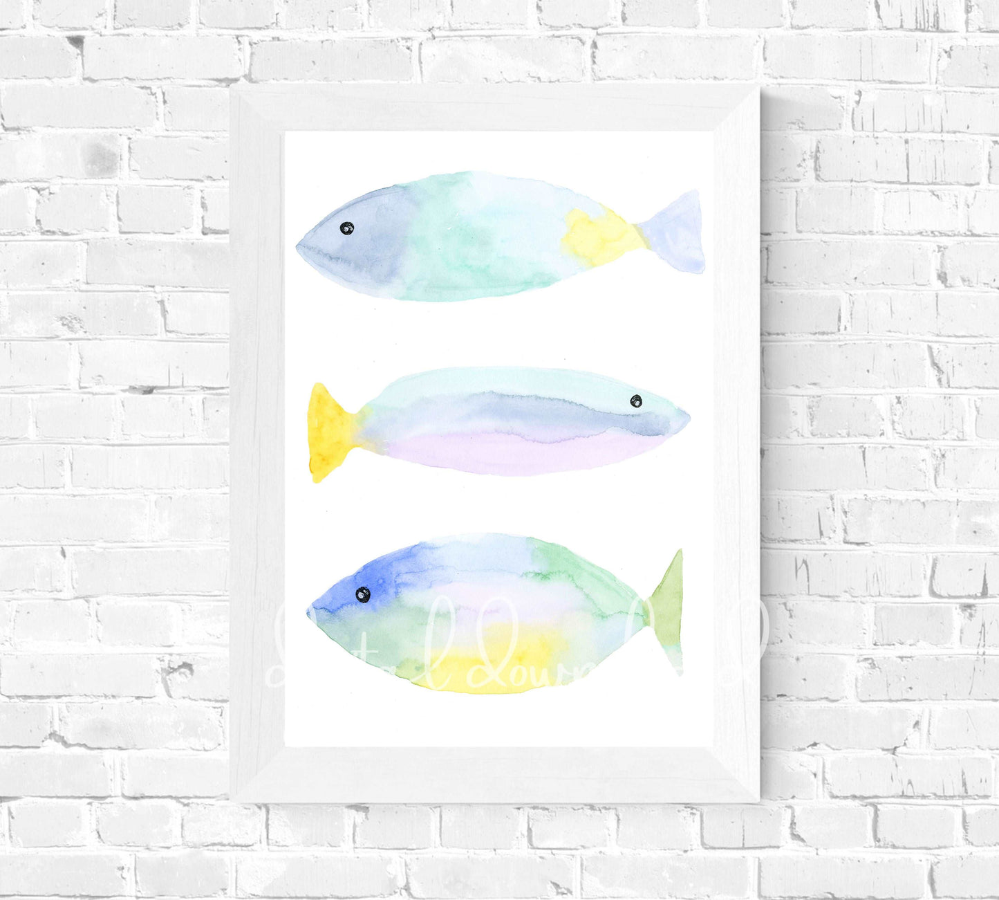 Watercolor Fish Digital Print, Kids Room Decor, Fish Wall Decor