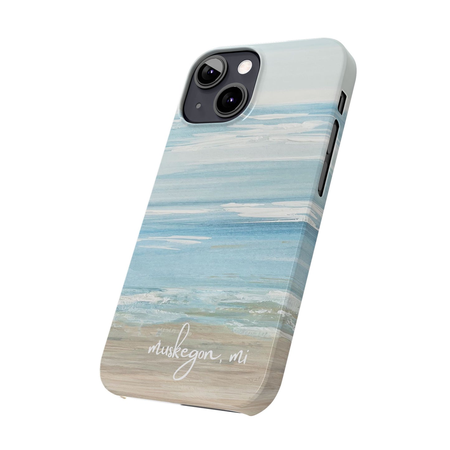 Lake Michigan Hand Painted, Muskegon Michigan Pere Marquette Beach: Slim Phone Cases