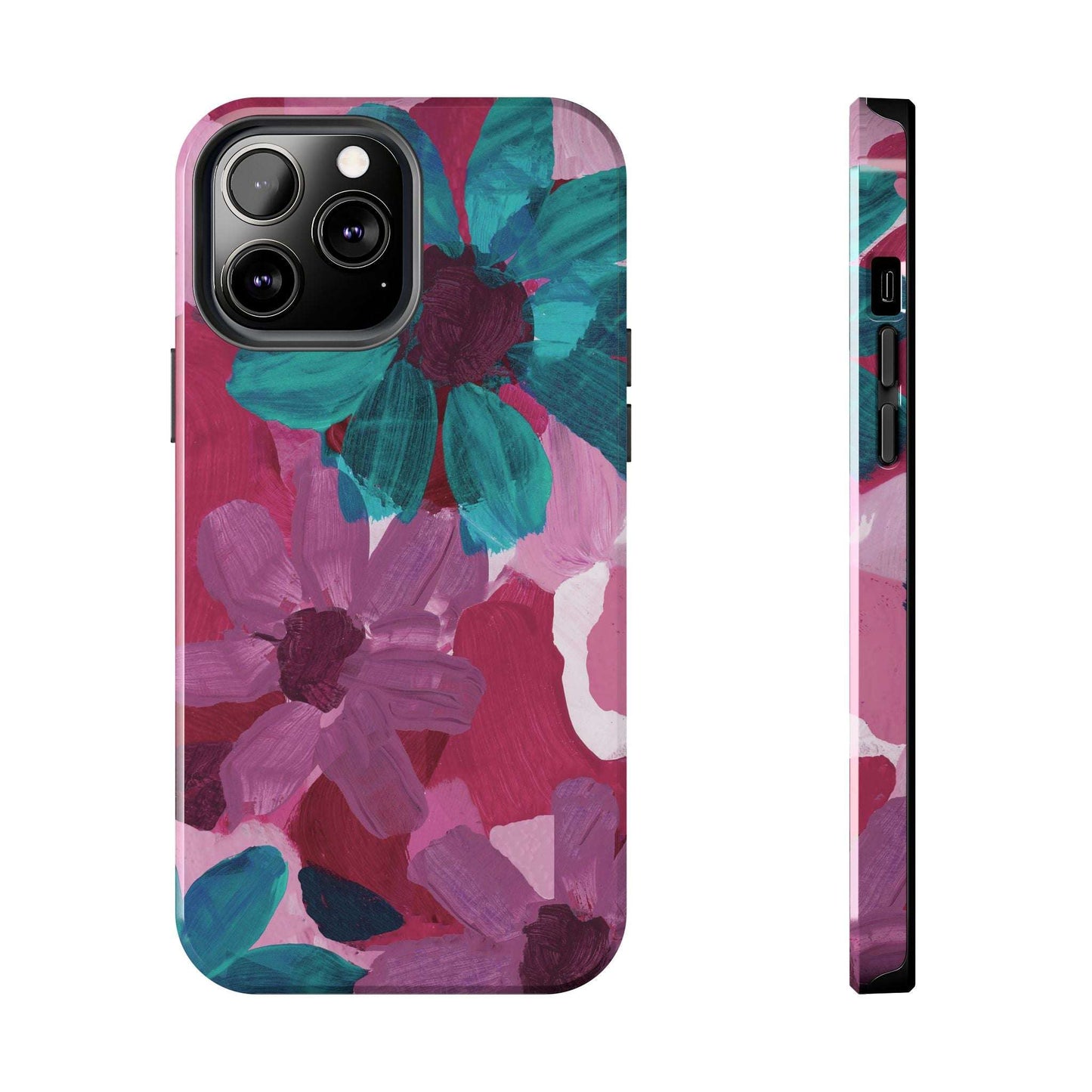 Fuchsia and Turquoise Flowers Watercolor Art: Tough Phone Cases