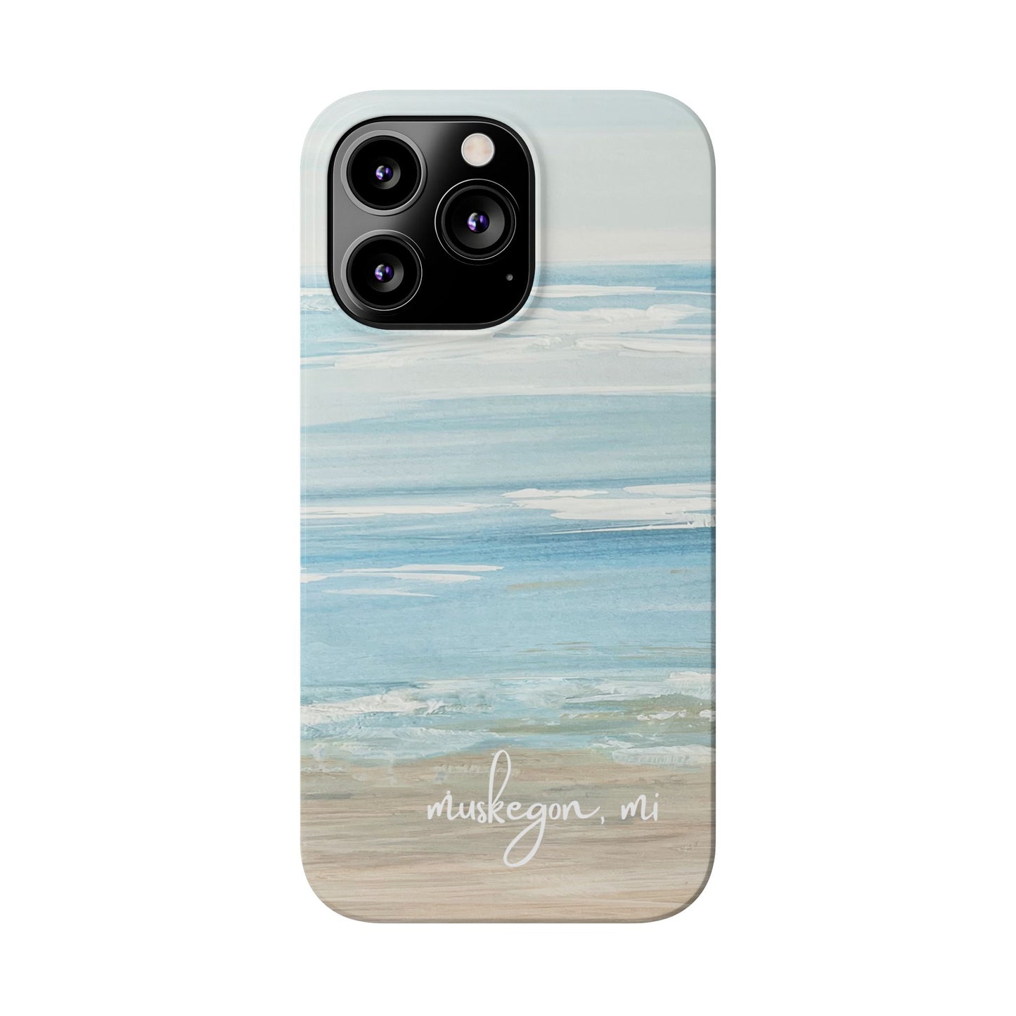 Lake Michigan Hand Painted, Muskegon Michigan Pere Marquette Beach: Slim Phone Cases