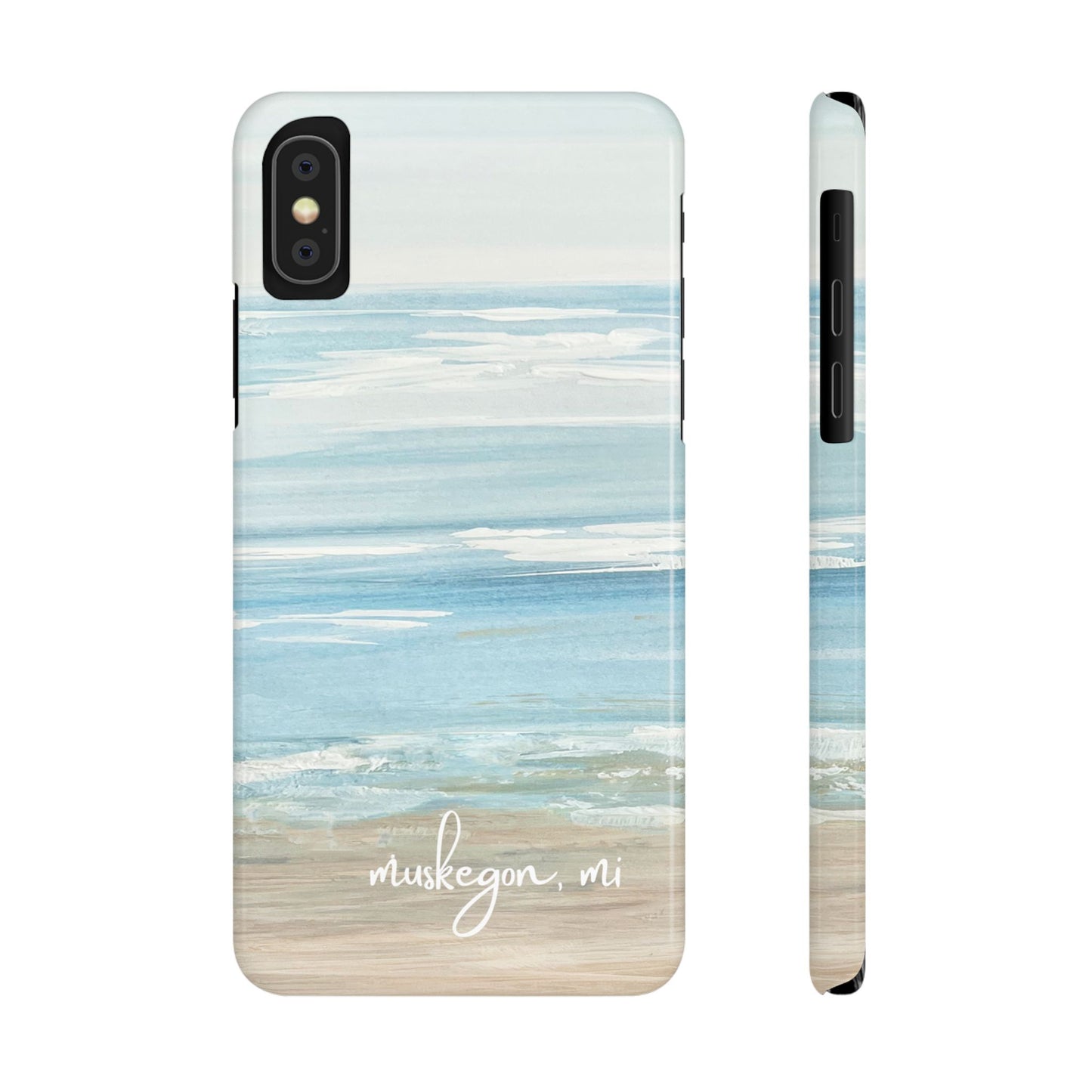 Lake Michigan Hand Painted, Muskegon Michigan Pere Marquette Beach: Slim Phone Cases