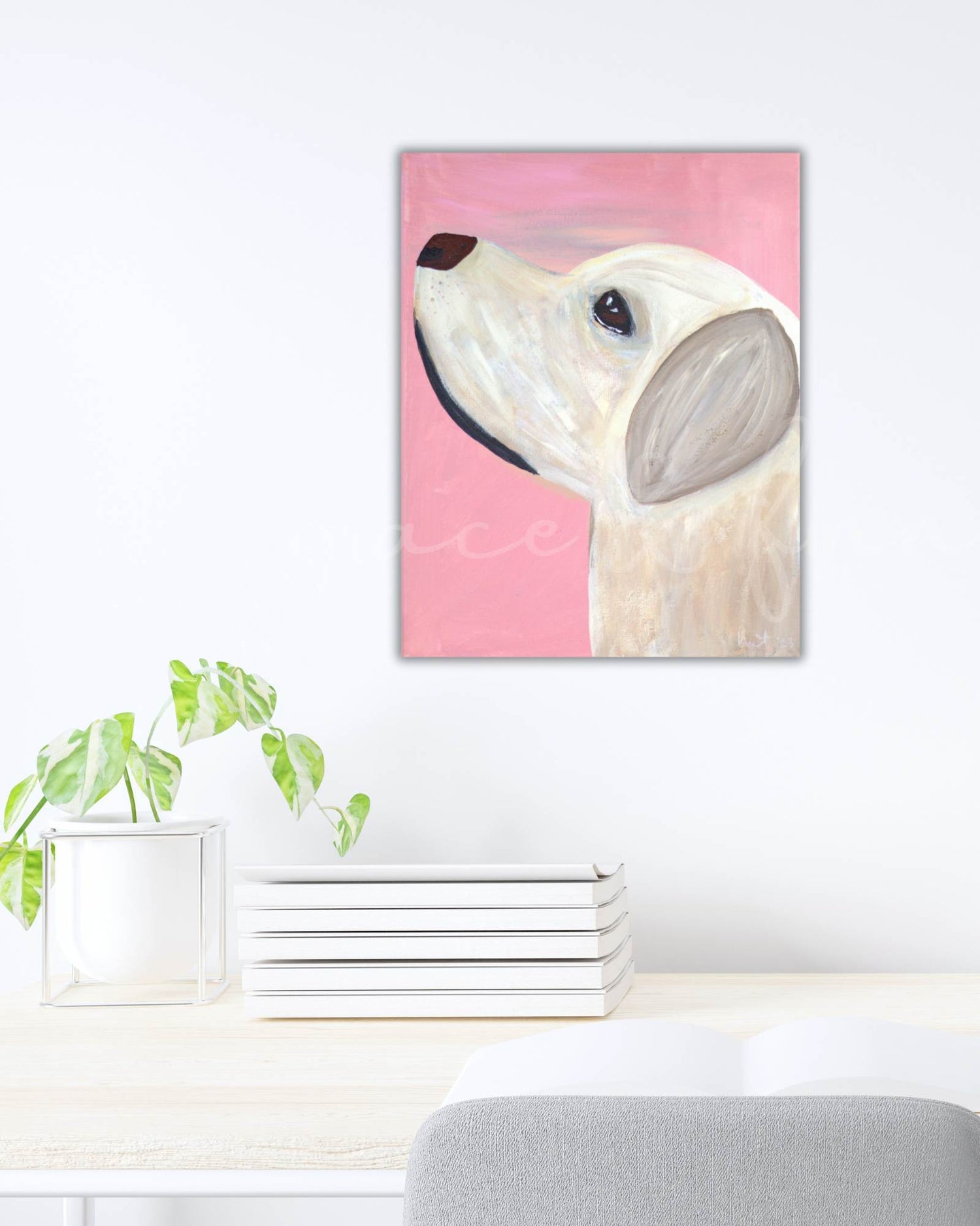 yellow lab hand painted art by Mitzi Taylor of grace and finn