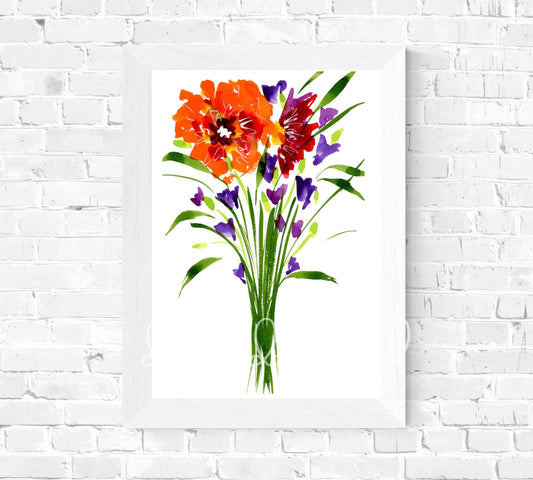 Watercolor Wildflowers Print, Downloadable Wall Art