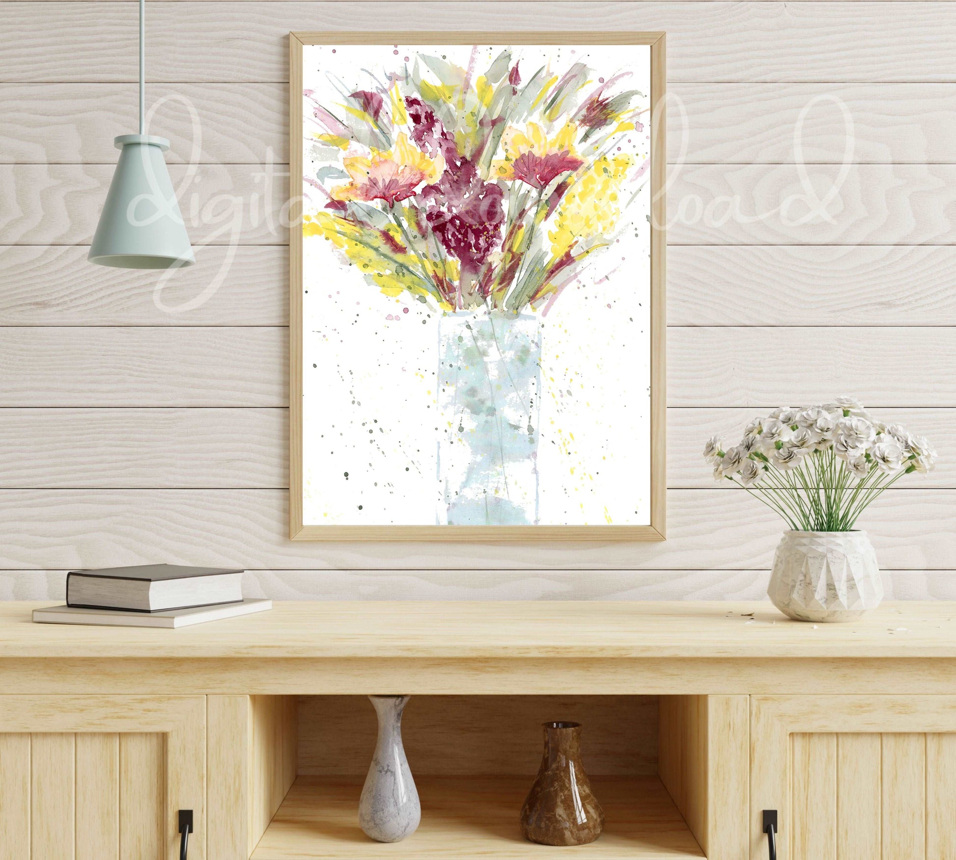 Watercolor Wildflowers Print, Downloadable Wall Art