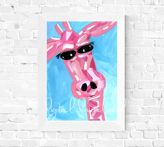 Colorful Pink Giraffe Print, Safari Nursery Decor, Animal Art Printable