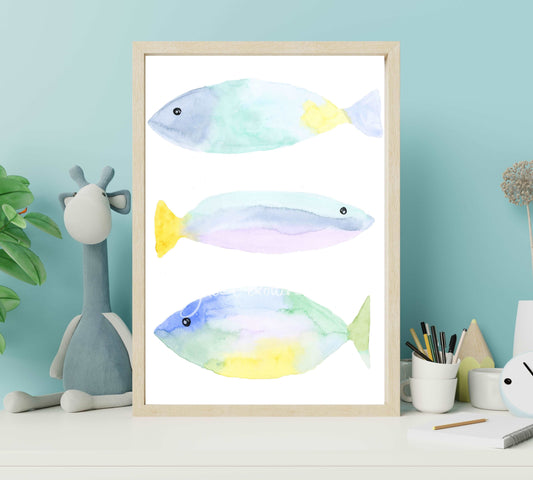 Watercolor Fish Digital Print, Kids Room Decor, Fish Wall Decor