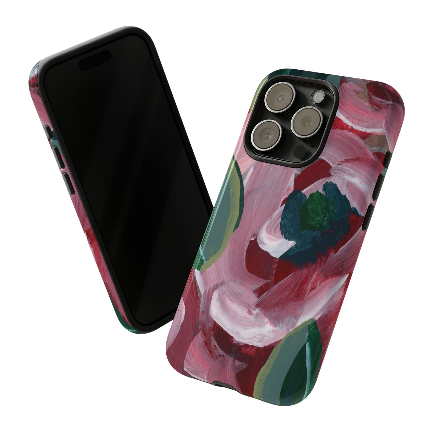 Burgundy Red Floral Hand Painted Abstract Colorful Case: Impact-Resistant Phone Cases