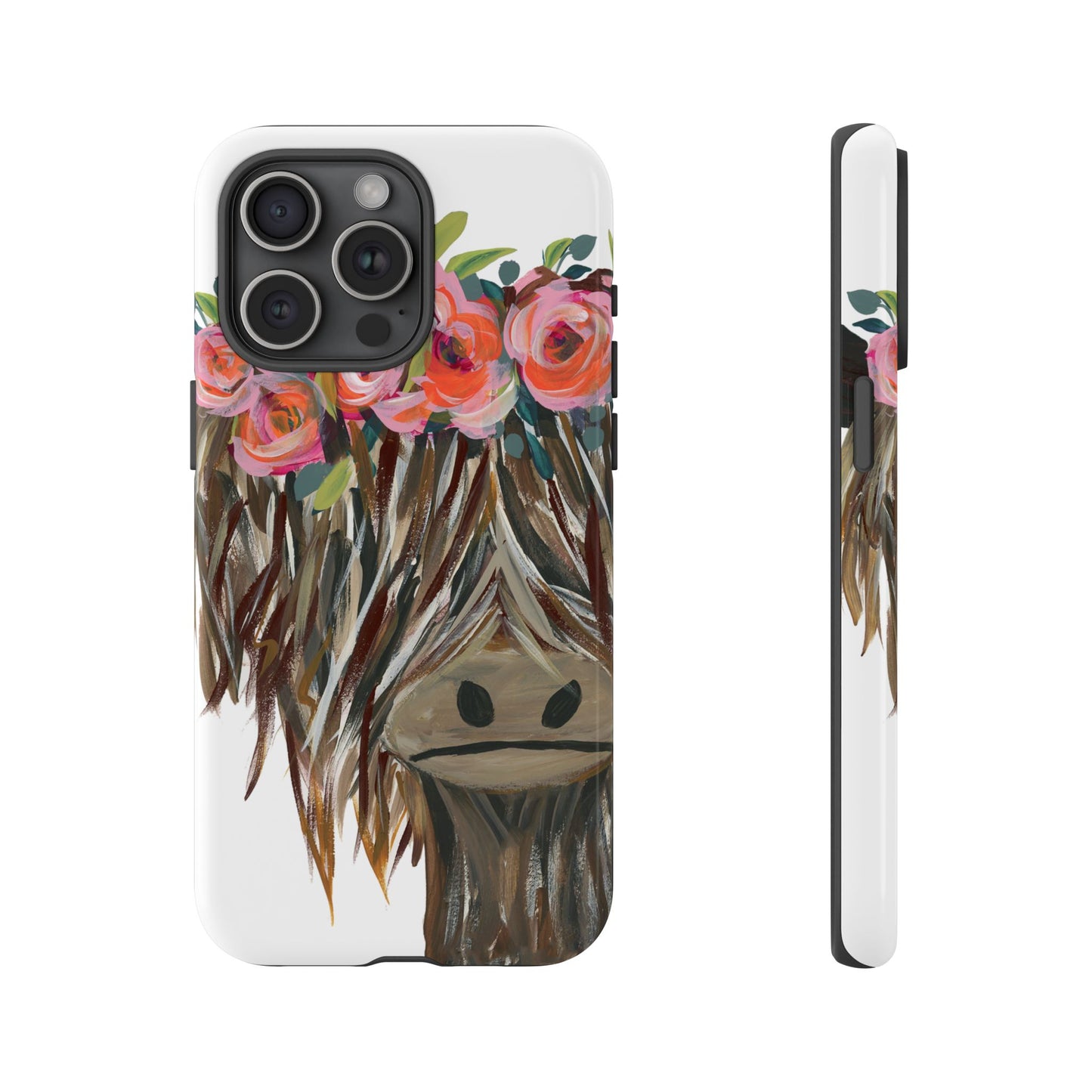 Floral Highland Cow Phone Case - Tough Cases for Animal Lovers