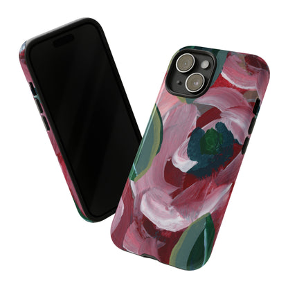 Burgundy Red Floral Hand Painted Abstract Colorful Case: Impact-Resistant Phone Cases