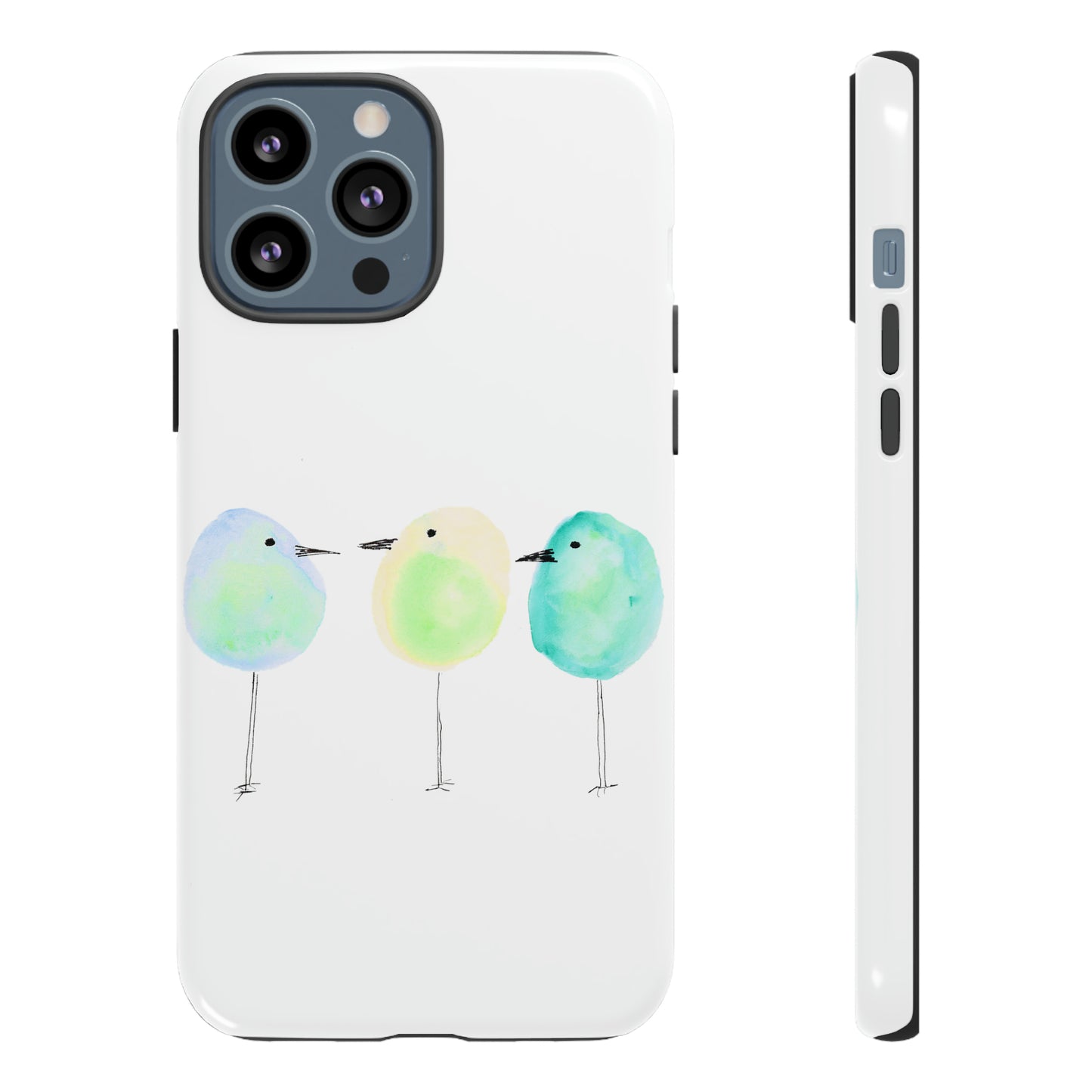 3 Watercolor Quirky Birds Hand Painted Phone Case - Tough Case