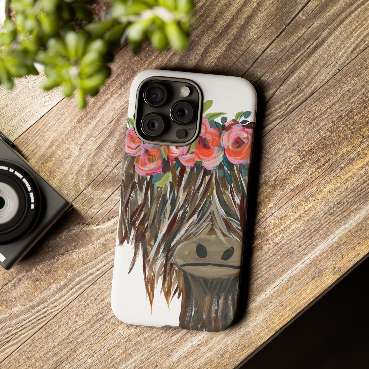 Floral Highland Cow Phone Case - Tough Cases for Animal Lovers