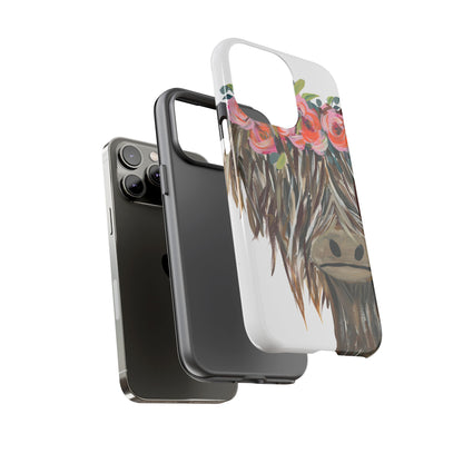 Floral Highland Cow Phone Case - Tough Cases for Animal Lovers