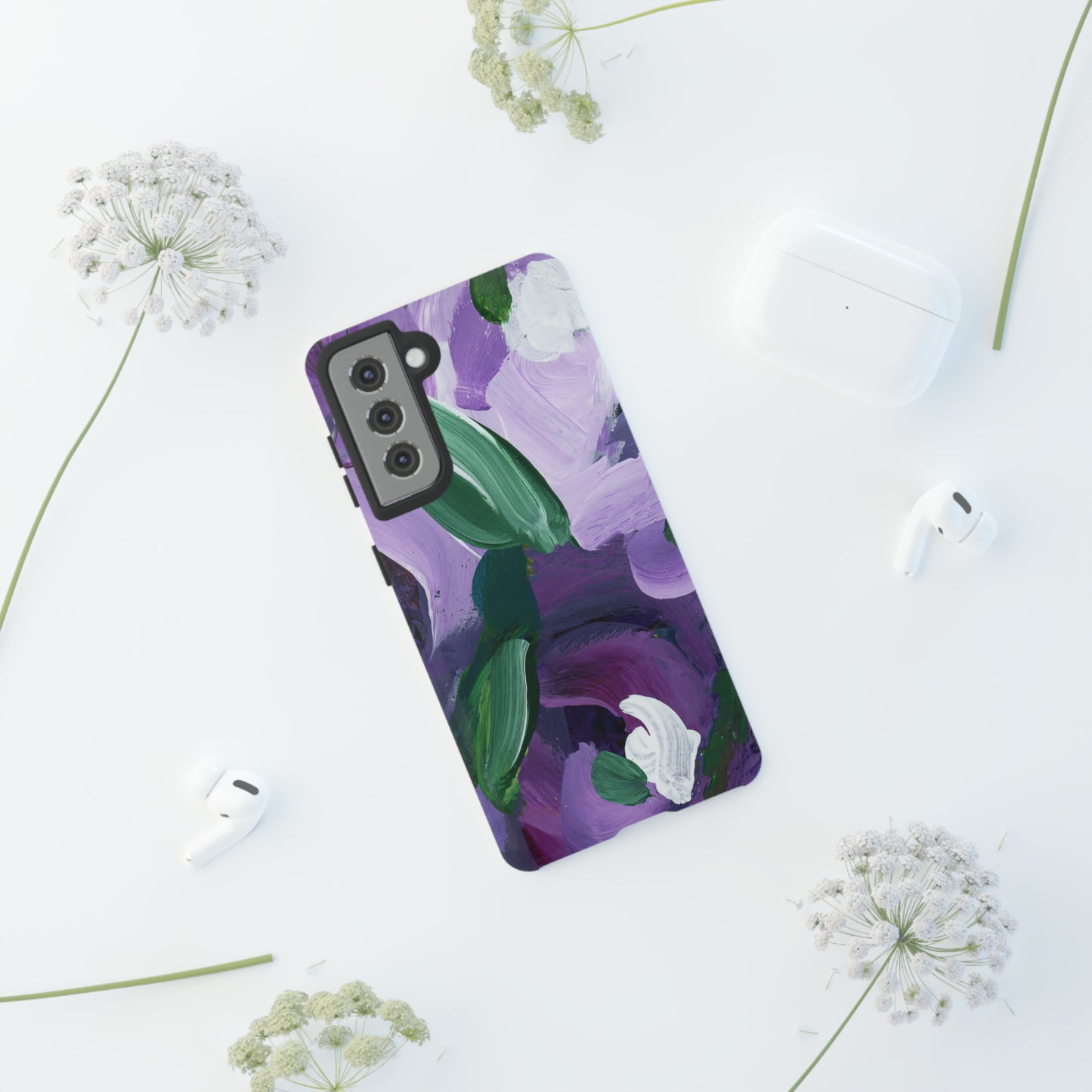 Purple Flowers Hand Painted Abstract Colorful Case: Impact-Resistant Phone Cases