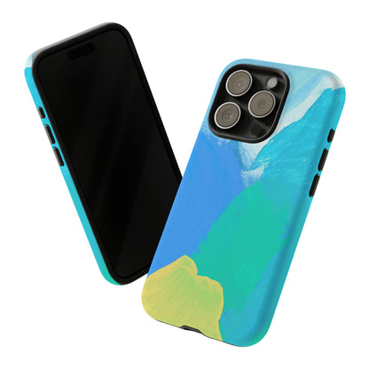 Hand Painted Abstract Blue Teal White Yellow Cute Phone Case - Tough Cases