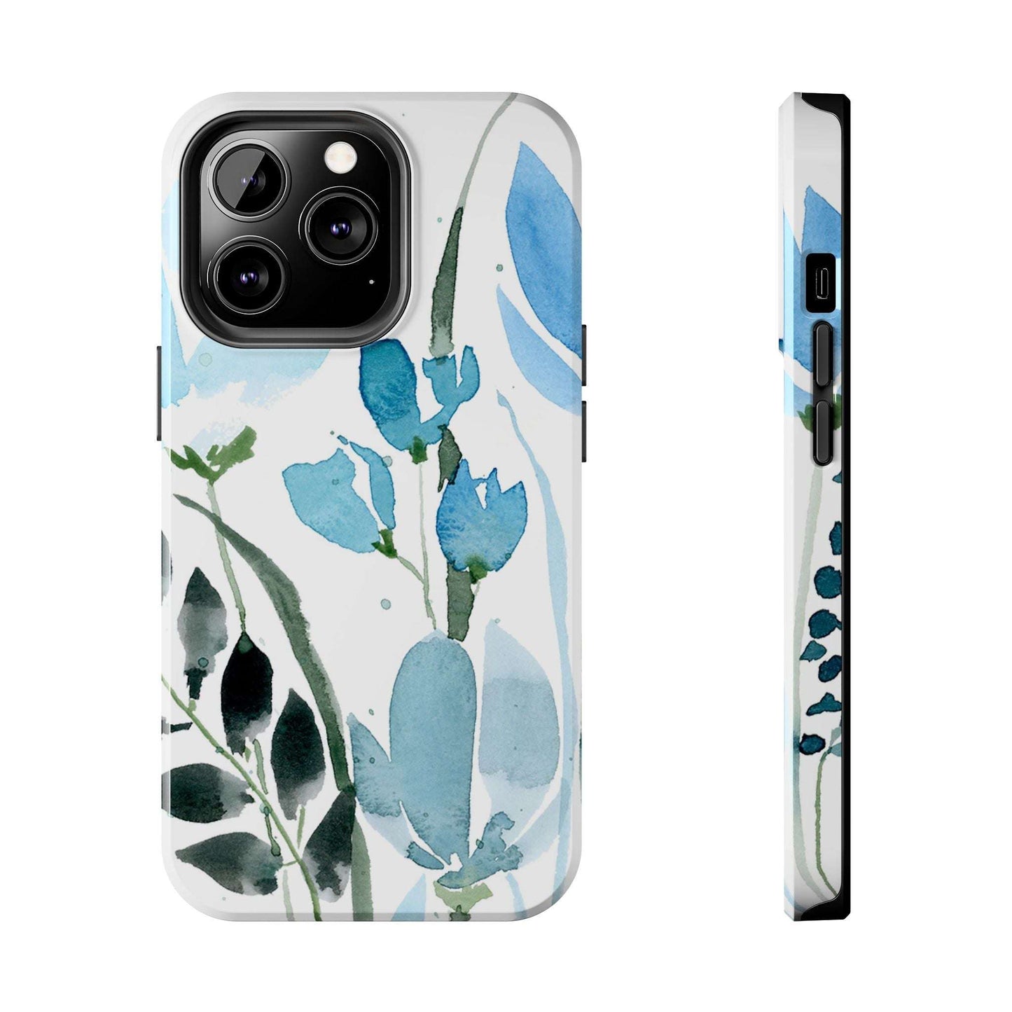 Blue Watercolor Leaves: Tough Phone Cases