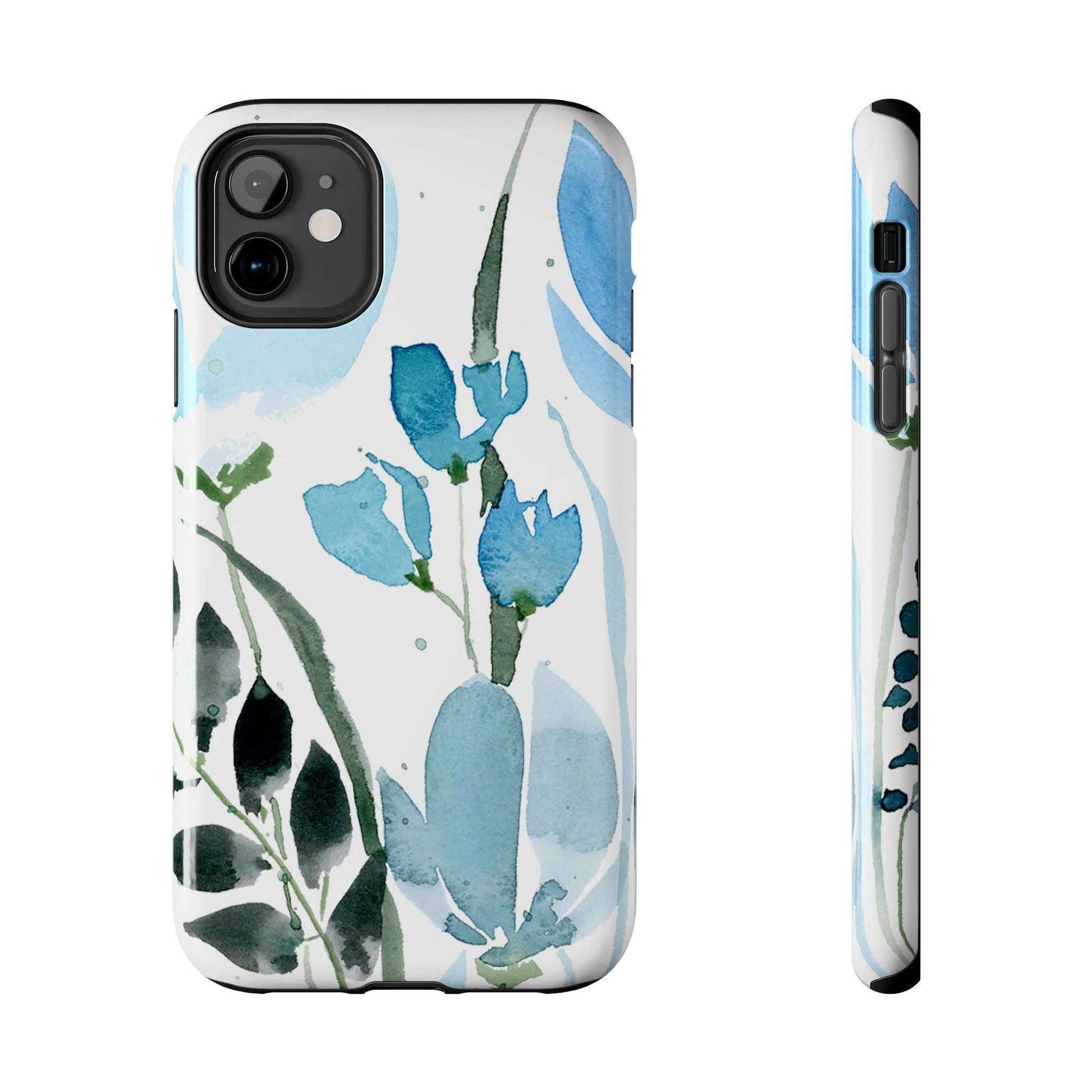 Blue Watercolor Leaves: Tough Phone Cases