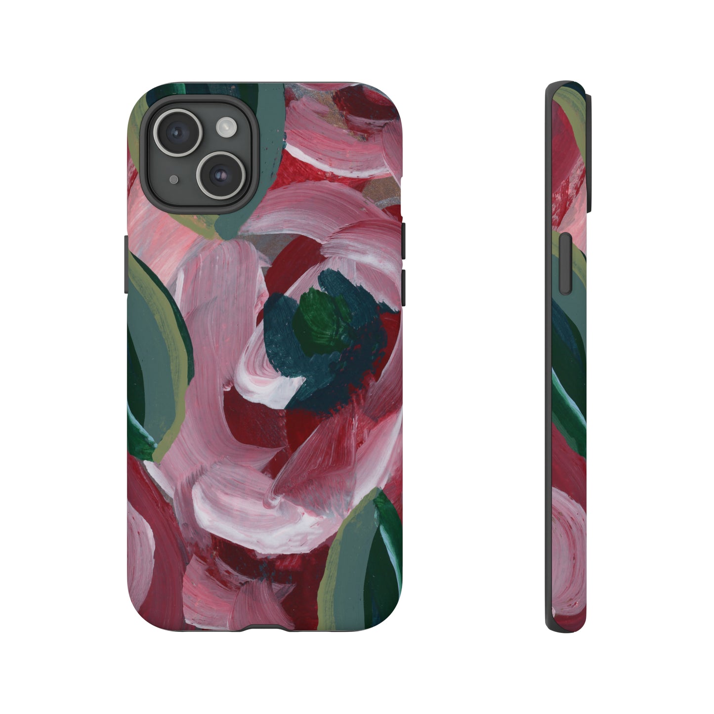 Burgundy Red Floral Hand Painted Abstract Colorful Case: Impact-Resistant Phone Cases