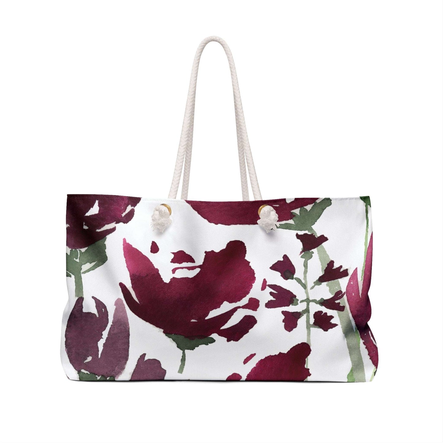 Burgundy Watercolor Floral Pink Weekender Large Tote Bag