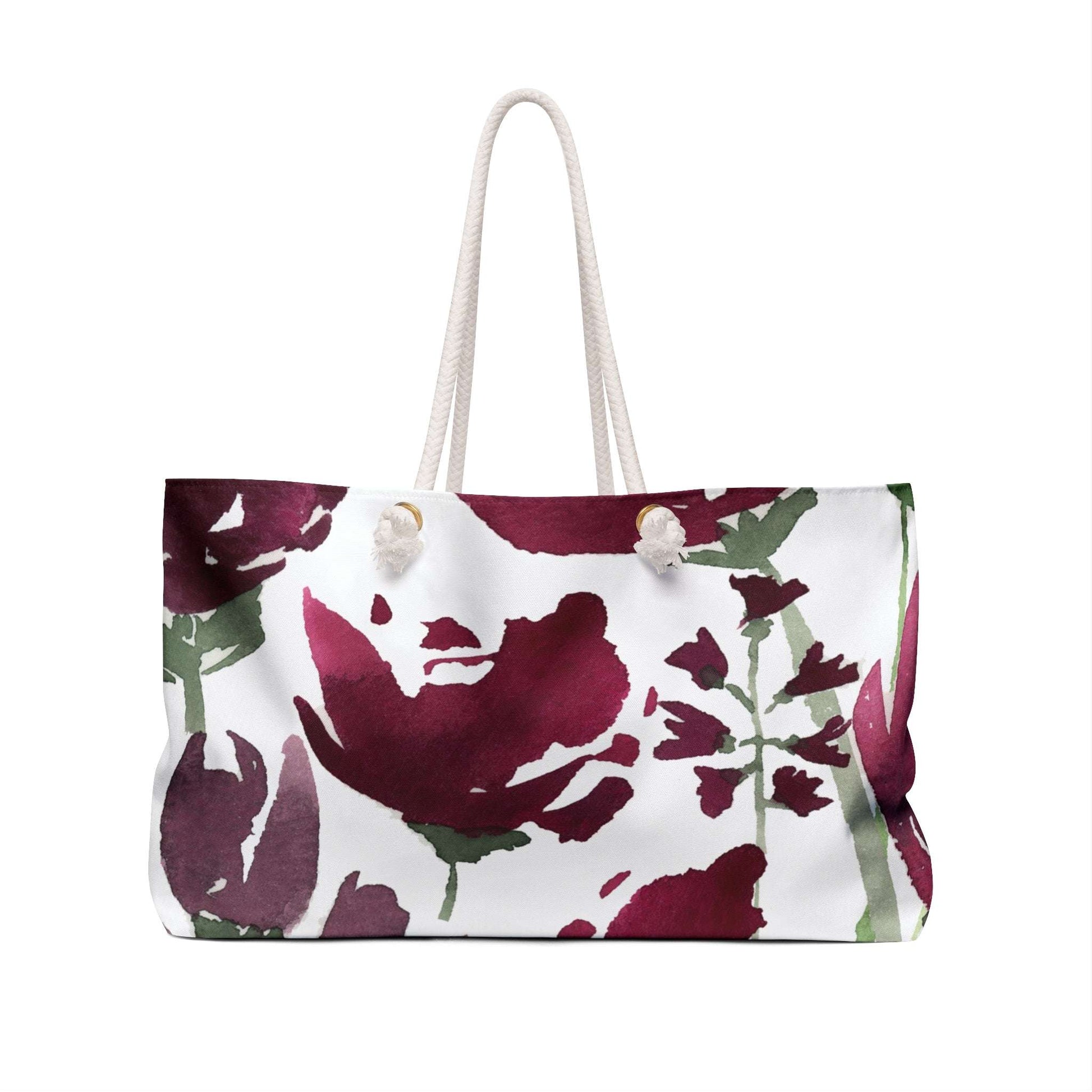 Burgundy Watercolor Floral Pink Weekender Large Tote Bag
