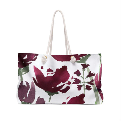 Burgundy Watercolor Floral Pink Weekender Large Tote Bag