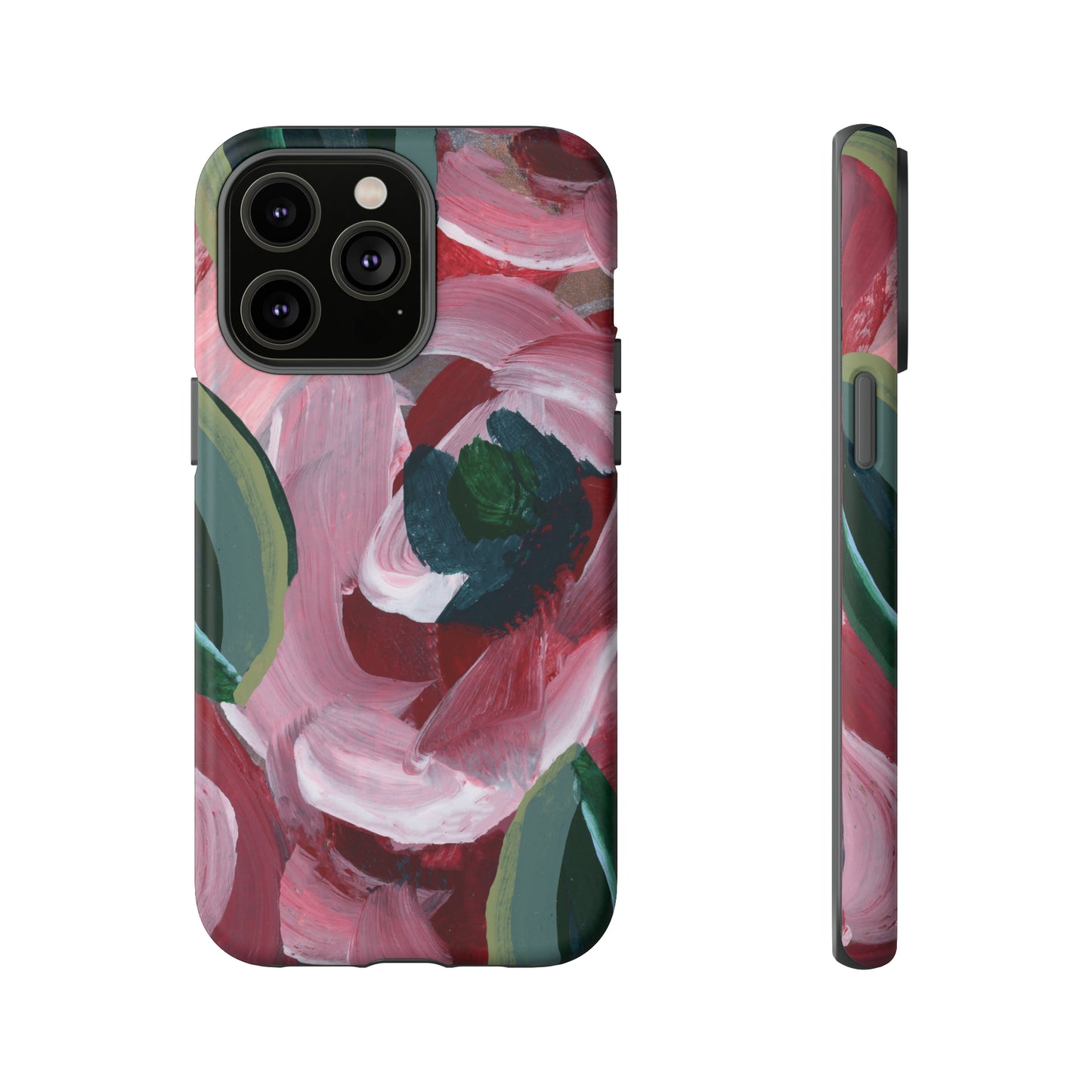 Burgundy Red Floral Hand Painted Abstract Colorful Case: Impact-Resistant Phone Cases