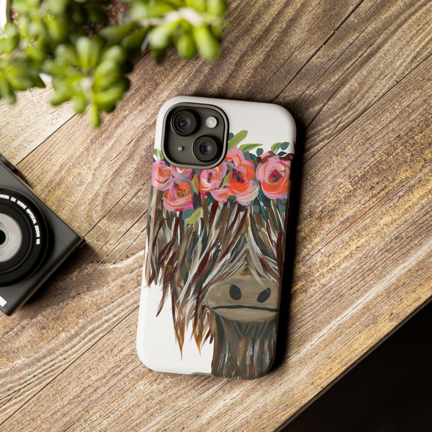 Floral Highland Cow Phone Case - Tough Cases for Animal Lovers