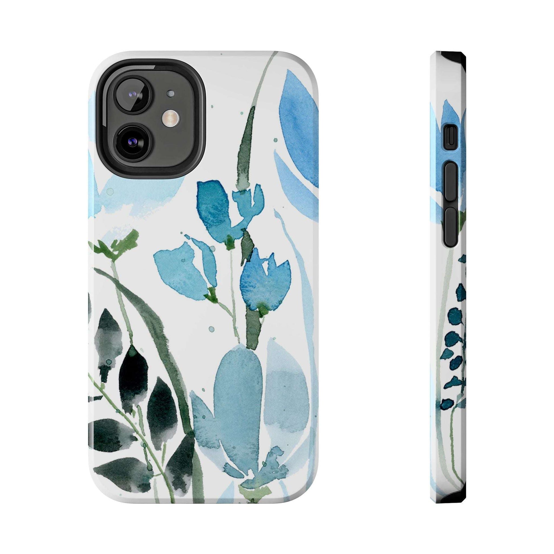 Blue Watercolor Leaves: Tough Phone Cases