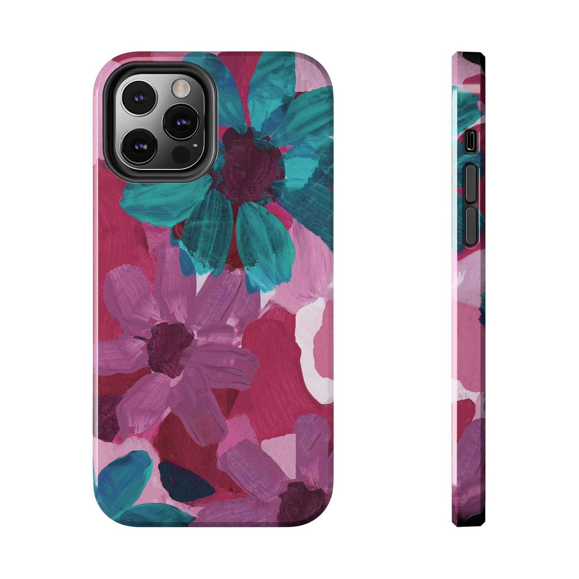 Fuchsia and Turquoise Flowers Watercolor Art: Tough Phone Cases