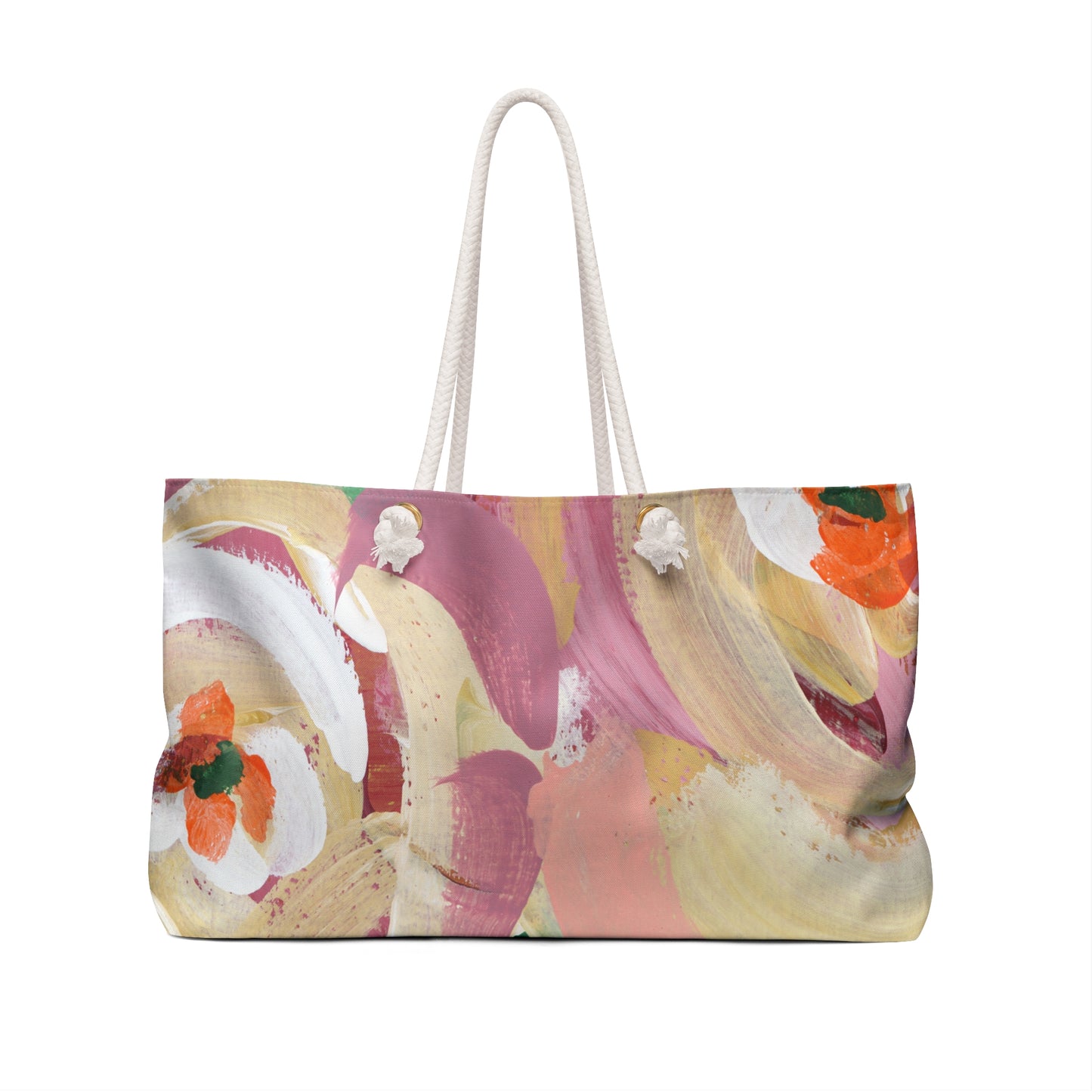 Bright Colorful Fun Abstract Art Weekender Bag in Pinks, Corals