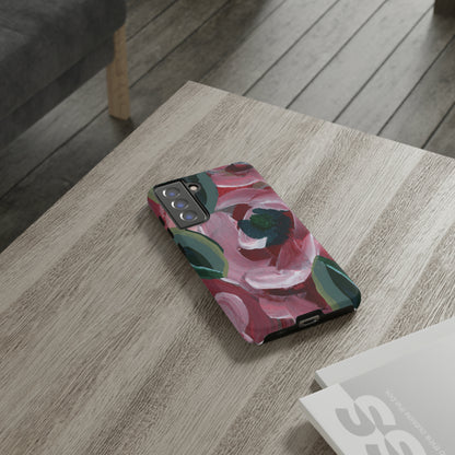 Burgundy Red Floral Hand Painted Abstract Colorful Case: Impact-Resistant Phone Cases