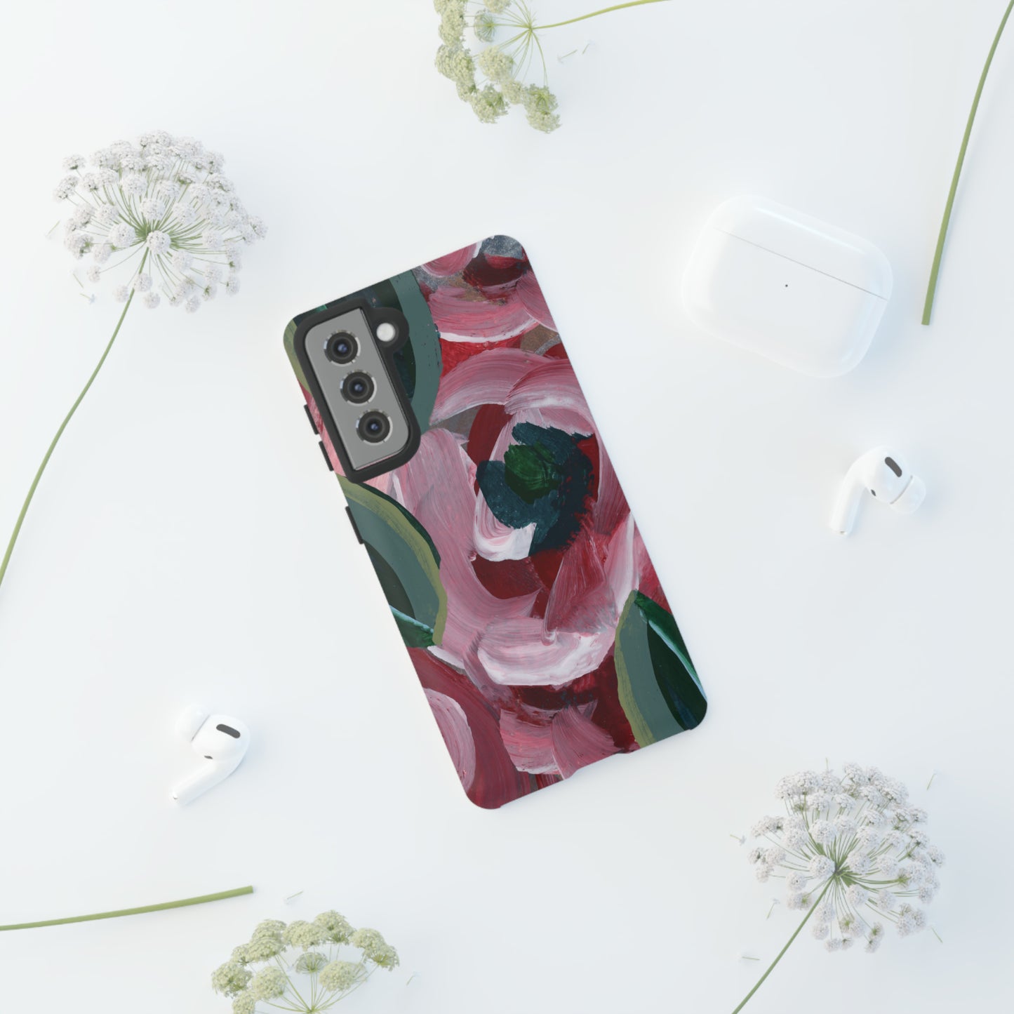 Burgundy Red Floral Hand Painted Abstract Colorful Case: Impact-Resistant Phone Cases