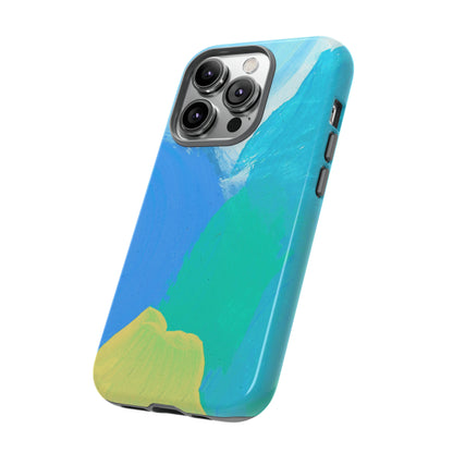 Hand Painted Abstract Blue Teal White Yellow Cute Phone Case - Tough Cases