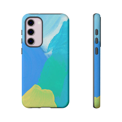 Hand Painted Abstract Blue Teal White Yellow Cute Phone Case - Tough Cases